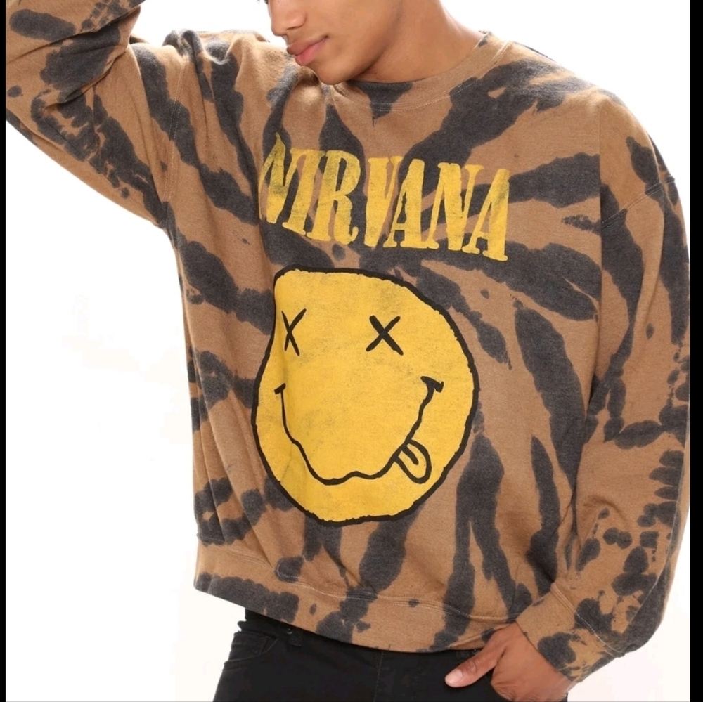 NIRVANA Distressed Print Crewneck Sweater
